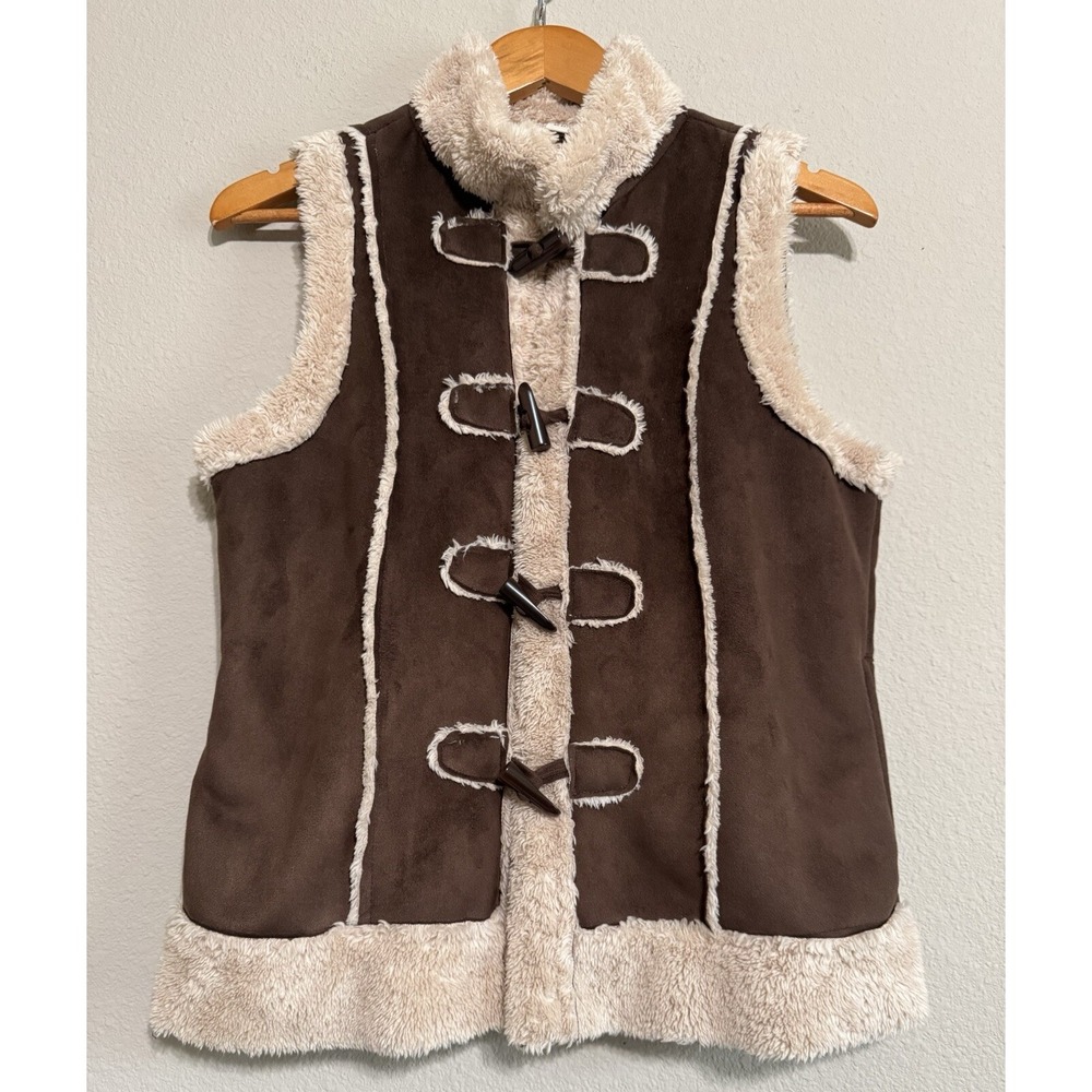 Y2K Telluride Women's Sherpa Lined Vest‎ Small Western Dark Brown Suede-Like